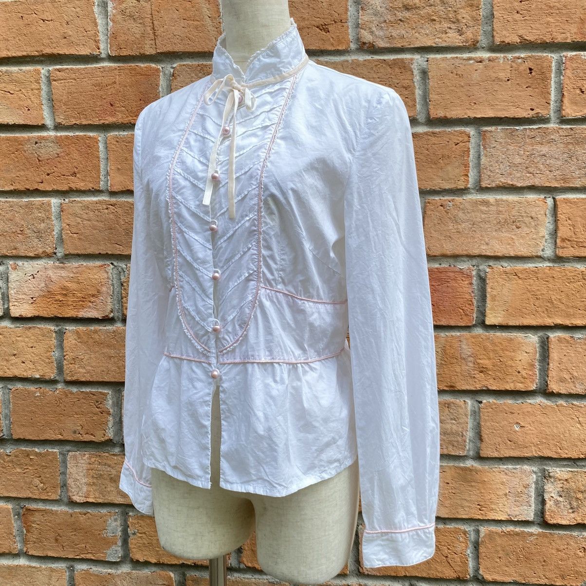 Japanese Brand B R G Y2K Punk Long Sleeve Ruffled Blouse with Pink Trim Size S / US 4 / IT 40 - 3 Thumbnail