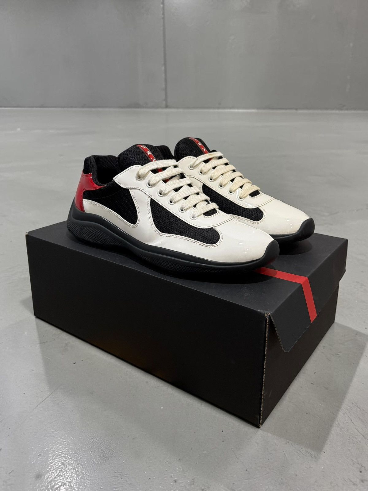 Prada America Cup Black White Red Patent size 9.5