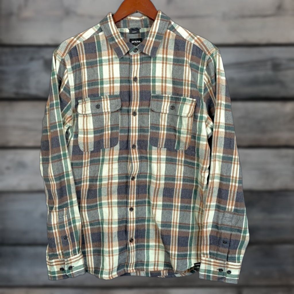 Prana prAna Westbrook Flannel Shirt Adult Medium Green Plaid Slim Fit Mens Size US M / EU 48-50 / 2 - 1 Thumbnail