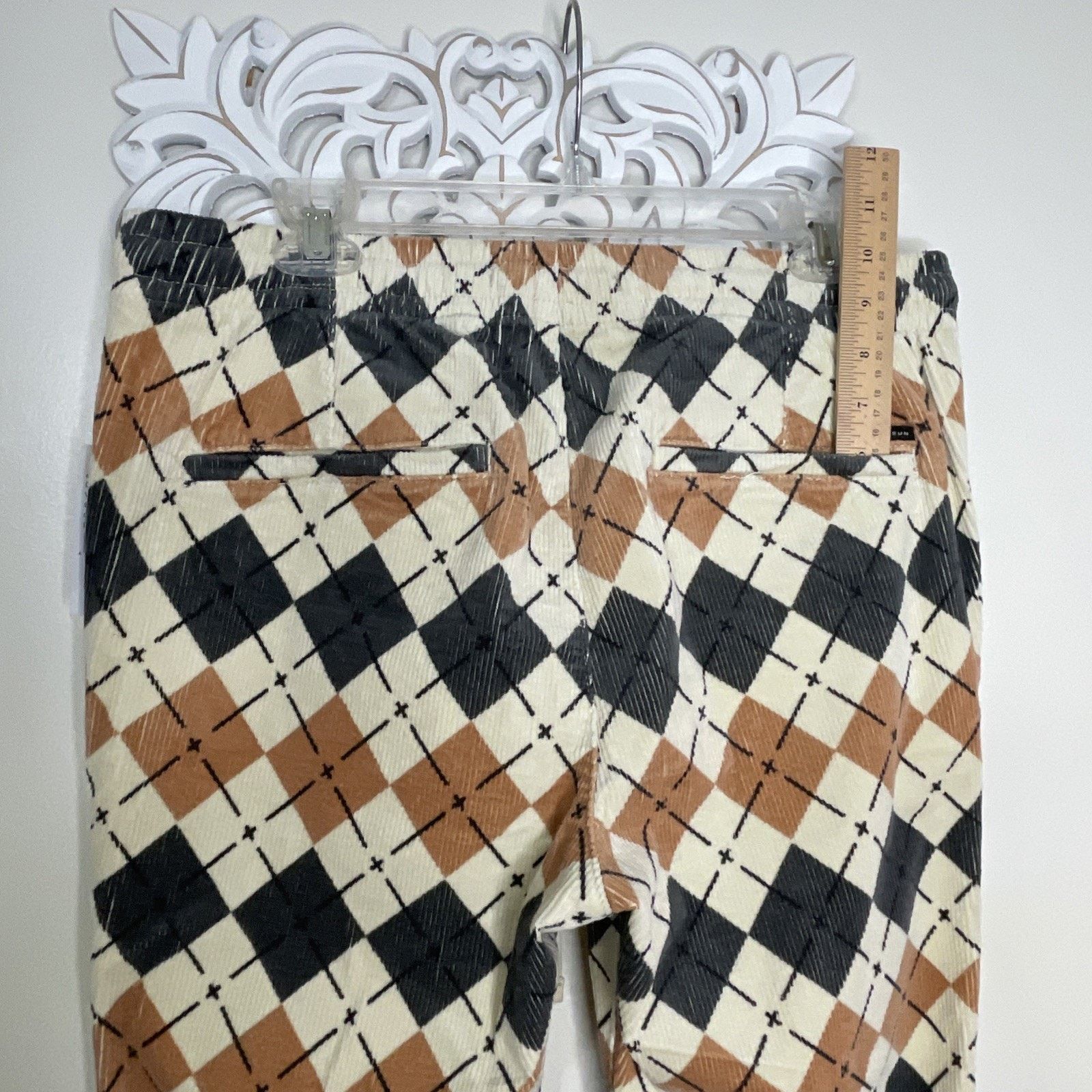 Pacsun PACSUN M Slim Argyle Corduroy PANTS Elastic Waist TAN GRAY Size 33" - 14 Thumbnail