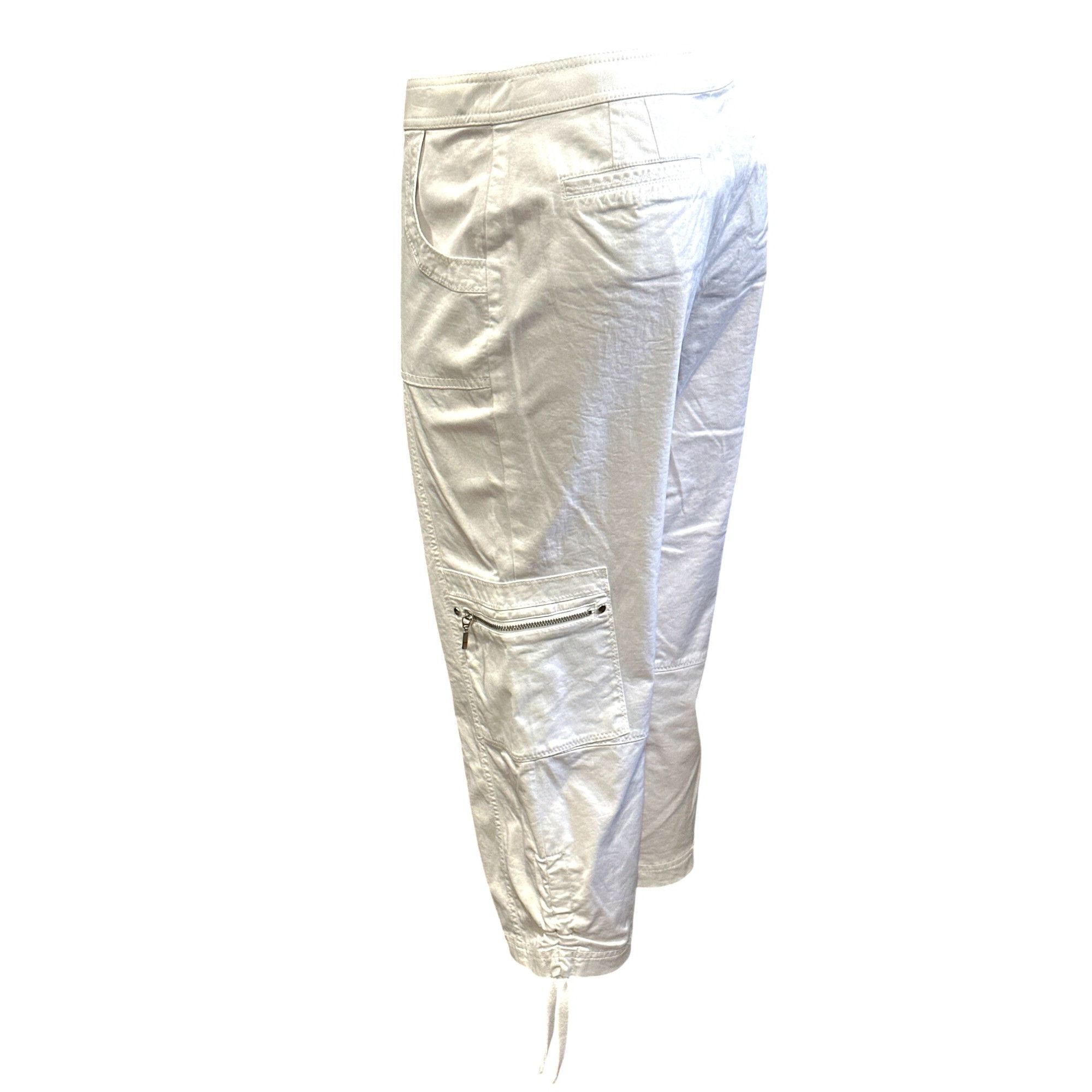 Chicos Chicos Zenergy White Cotton Capri Pants Drawstring Hem Side Size 33" - 2 Thumbnail