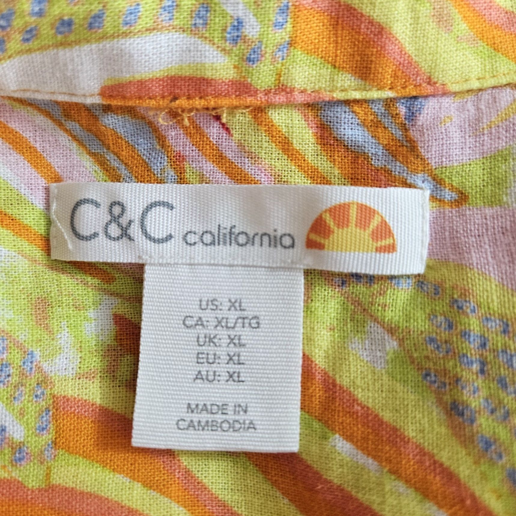 Vintage C&C California Womens Shirt Dress XL Pink Orange Long Sleeve Linen Rayon Size XL / US 12-14 / IT 48-50 - 5 Thumbnail
