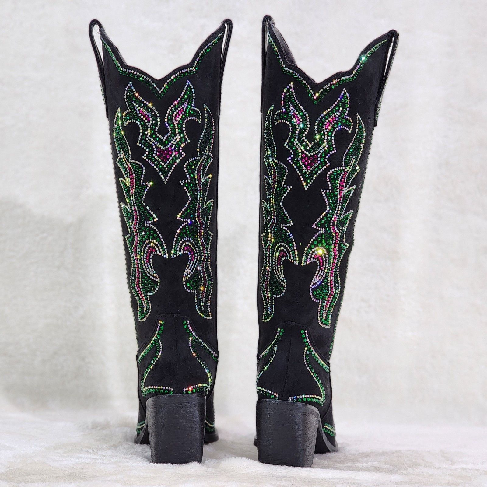 Other Roswell Country Western Cowgirl Knee Boots Rhinestones Black Size US 12 / IT 42 - 8 Thumbnail