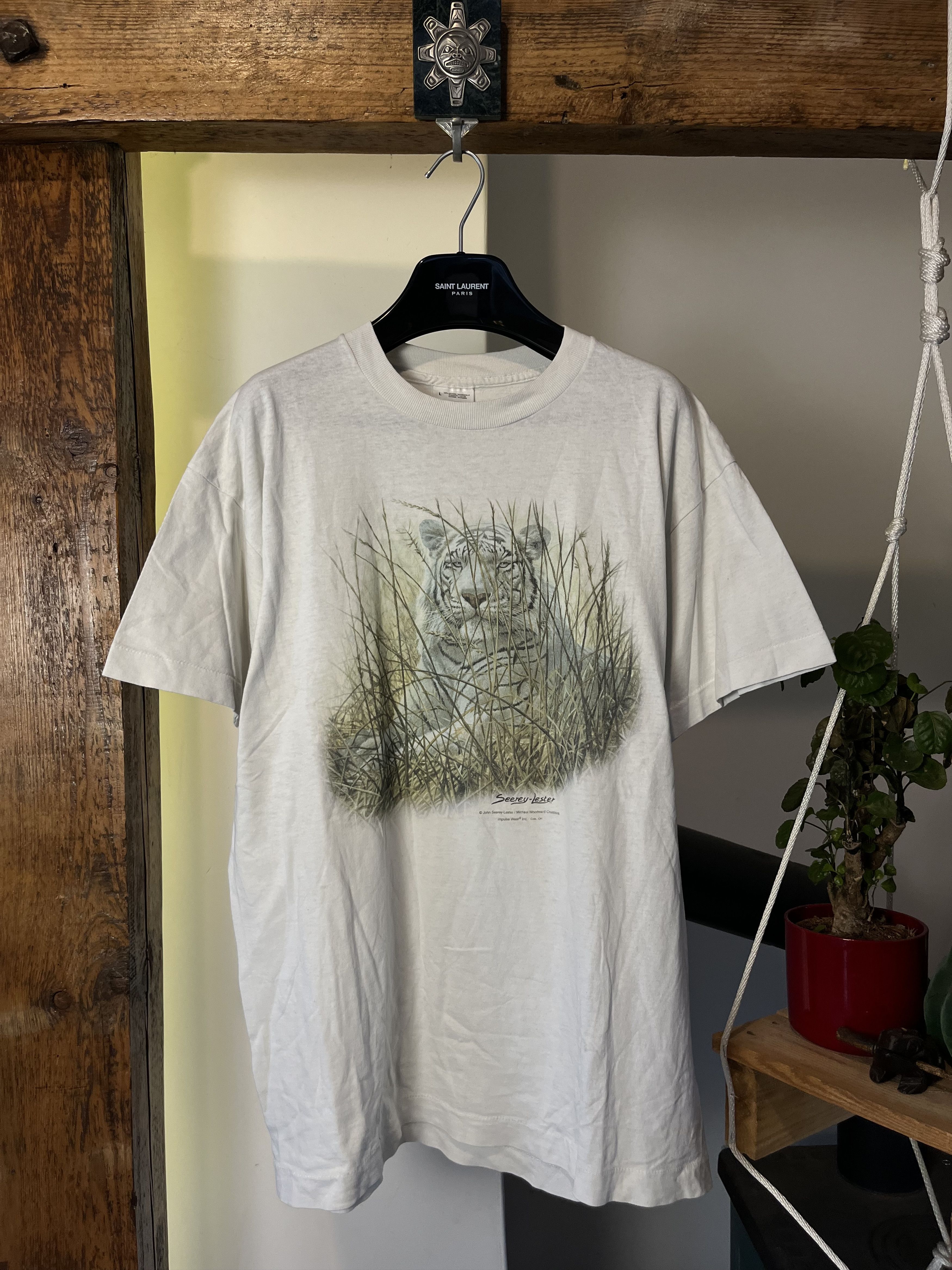 Vintage Vitnage 90s White Artic Tiger Animal Screen Stars Tee Size US L / EU 52-54 / 3 - 1 Thumbnail