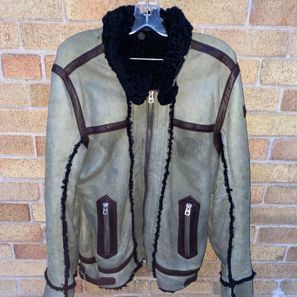 Diesel Diesel LENCANG Shearling Leather Jacket Green Large SheepSk Size US L / EU 52-54 / 3 - 4 Thumbnail