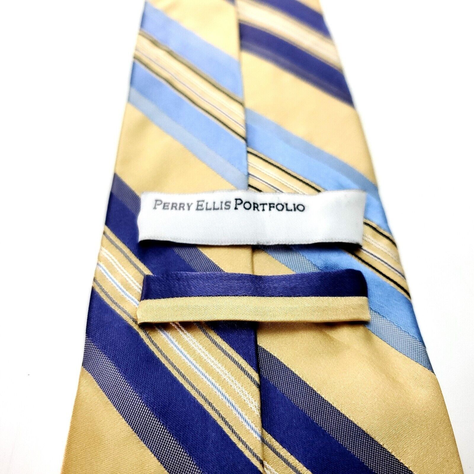 Perry Ellis Perry Ellis Portfolio Yellow/Beige & Blue Silk Tie Woven Reg Size ONE SIZE - 4 Thumbnail