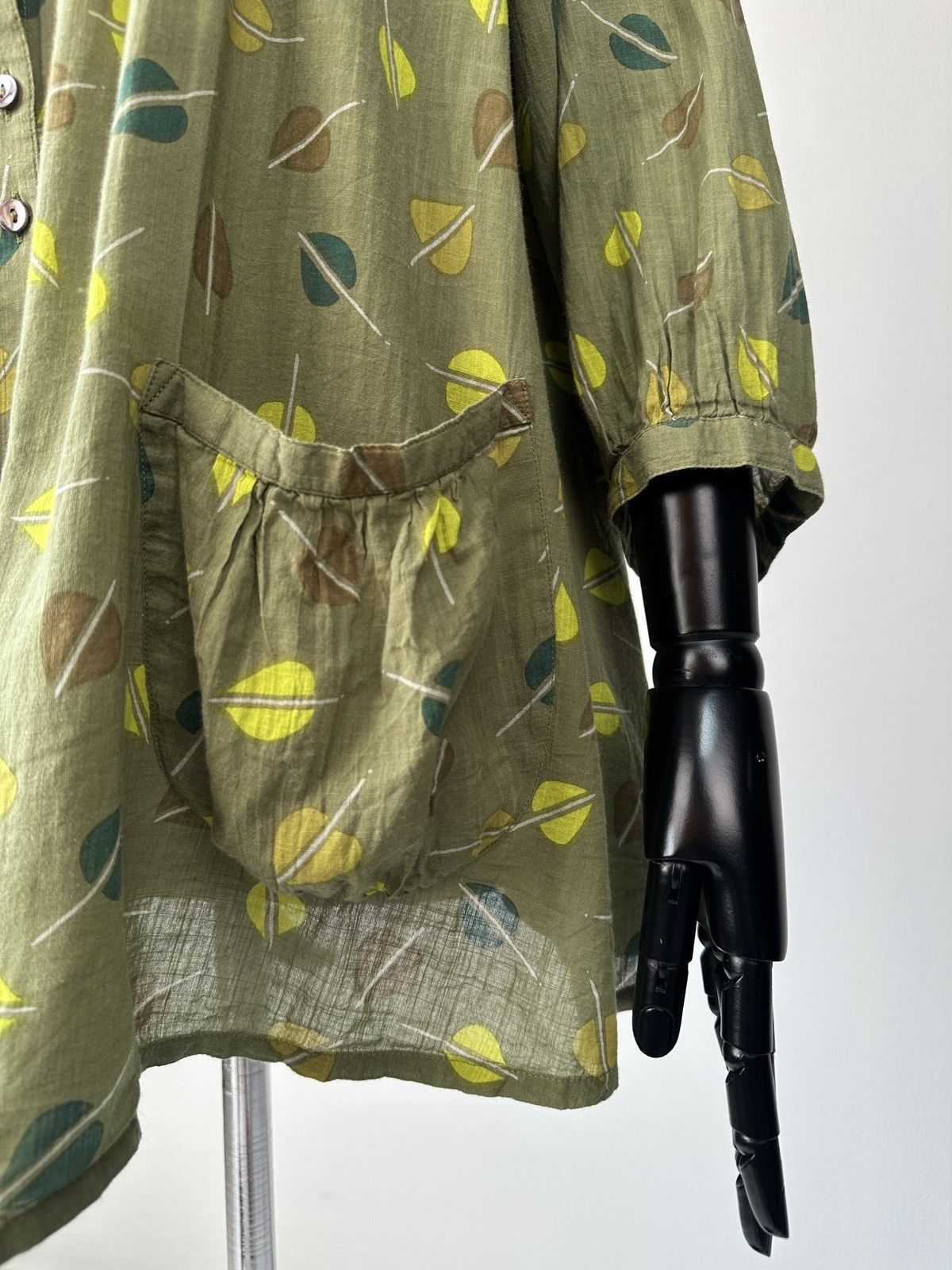 Gudrun Sjoden GUDRUN SJODEN Olive Leaf Print Cotton Tunic Blouse Lagenlook Size M / US 6-8 / IT 42-44 - 7 Thumbnail