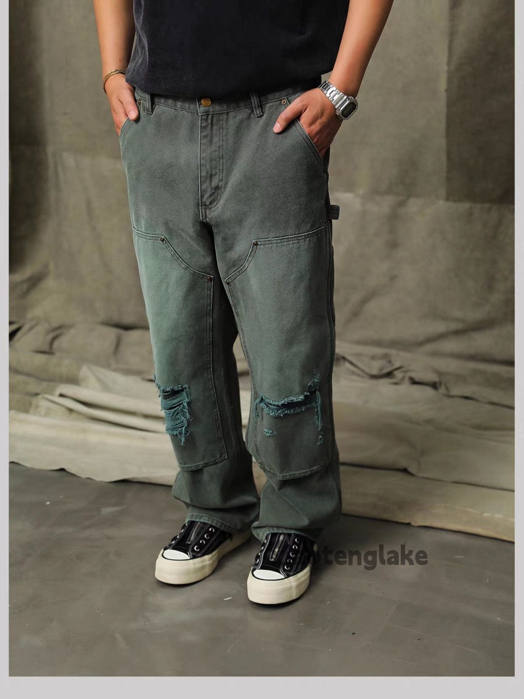 Jean × Vintage Utility skate hiphop loose baggy carpenter ripped pants Size US 30 / EU 46 - 1 Thumbnail