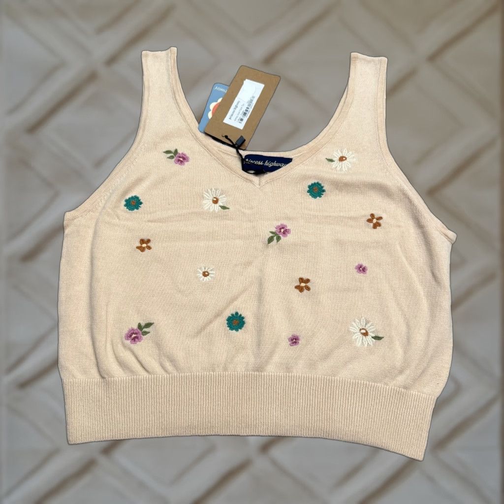 Vintage Princess Highway Tank Top Women's 8 Cream Knit Embroidered Cropped Sleeveless V-Neck Beach Boho 90s Style Mens? No gender: Women Size M / US 6-8 / IT 42-44 - 1 Thumbnail