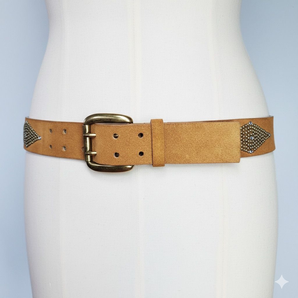 Calvin Klein Calvin Klein 35-40" Belt Brown Suede Studded Double Brass Size ONE SIZE - 2 Thumbnail