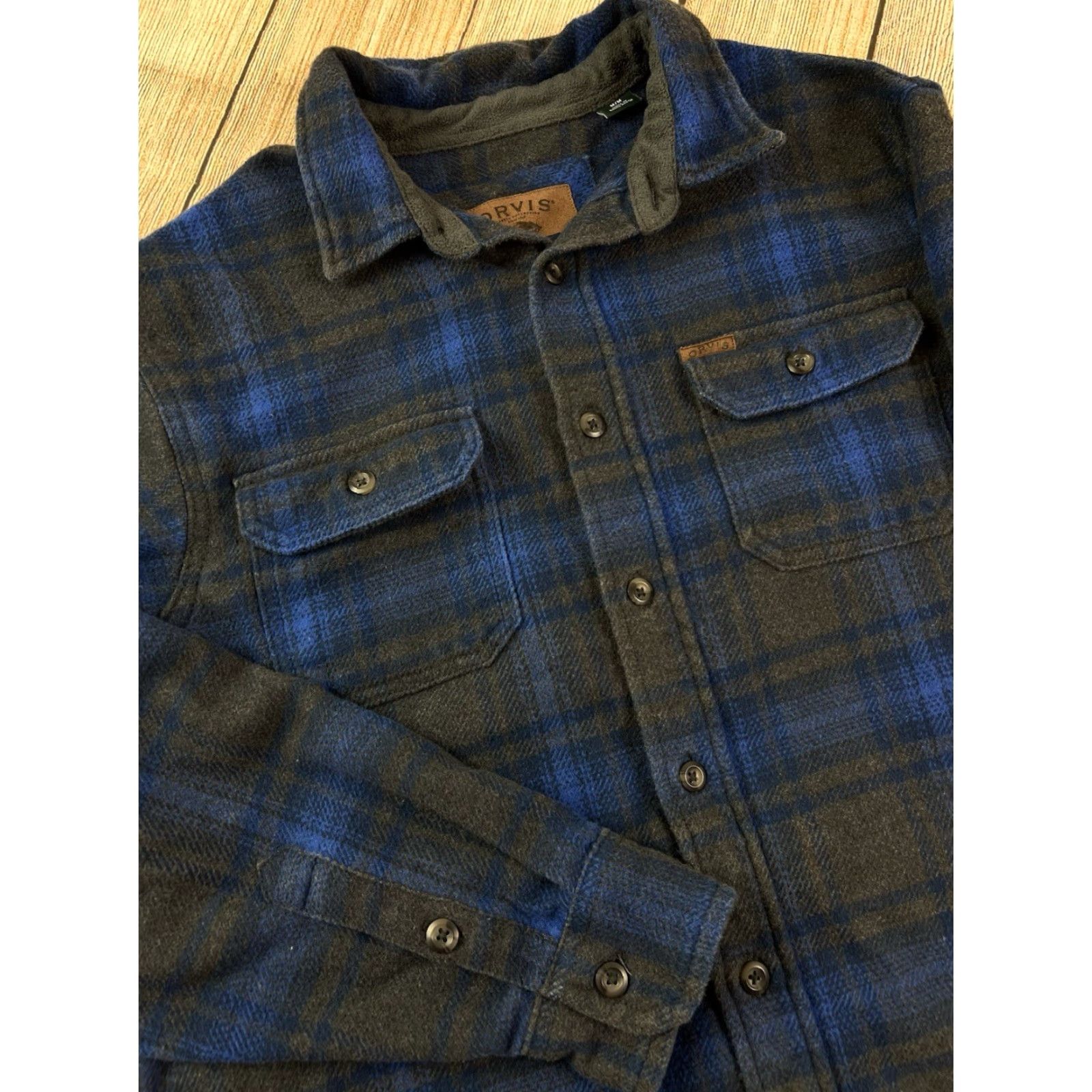 Orvis Orvis Shirt Plaid Long Sleeve Button-Up Men's Blue Medium | Cotton Polyester Flannel, Button-Up, Casual, Regular Fit Size US M / EU 48-50 / 2 - 2 Thumbnail