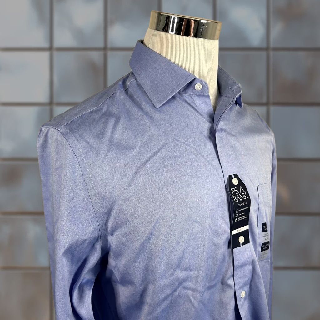 Jos. A. Bank Jos. A. Bank Slim Fit Traveler Oxford Dress Shirt Blue Non Iron Mens 16 33 Size 42R - 1 Thumbnail