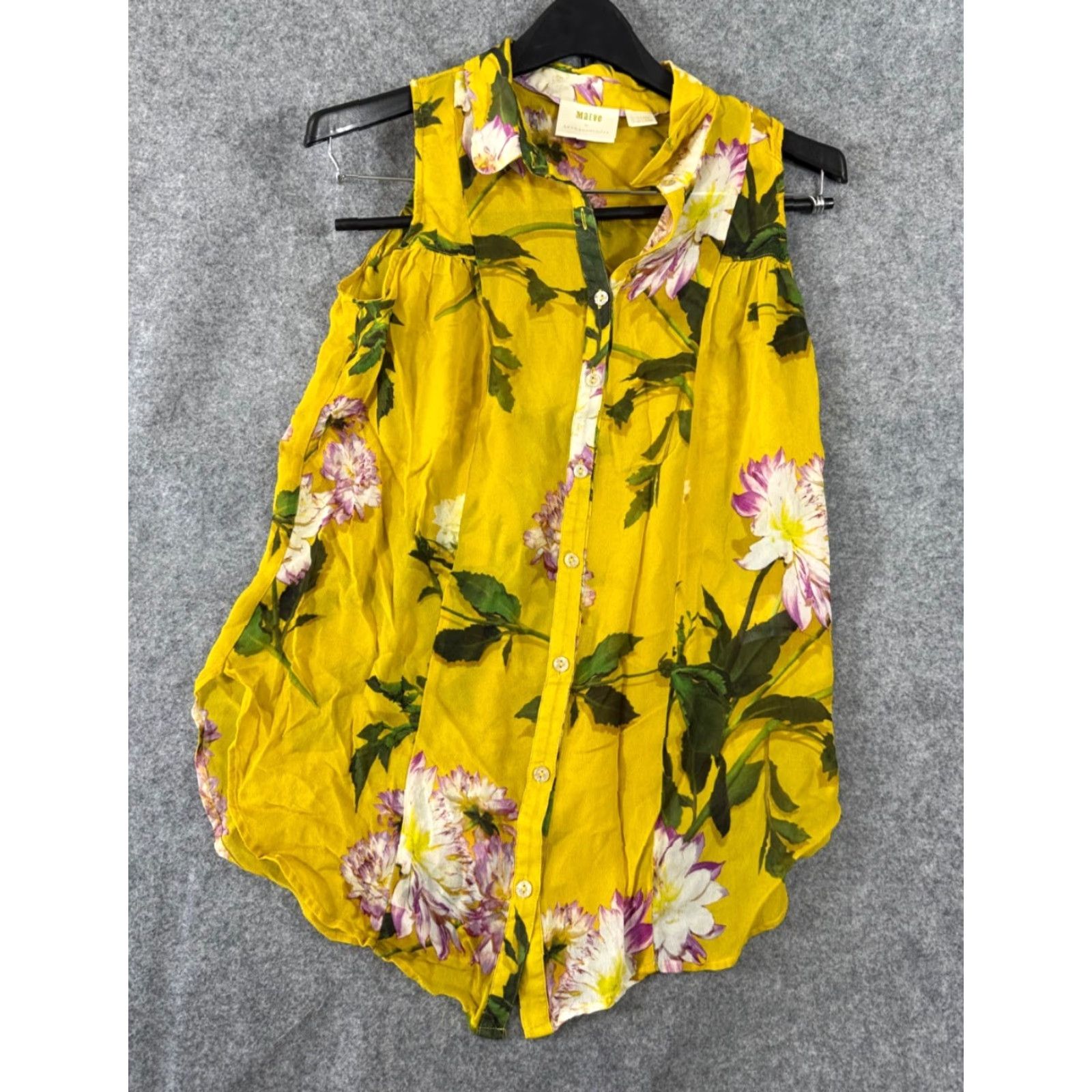 Anthropologie Maeve By Anthropologie Sheer Shirt Womens 4 Duchess Yellow Floral Sleeveless Geometric? Wait Size S / US 4 / IT 40 - 2 Thumbnail