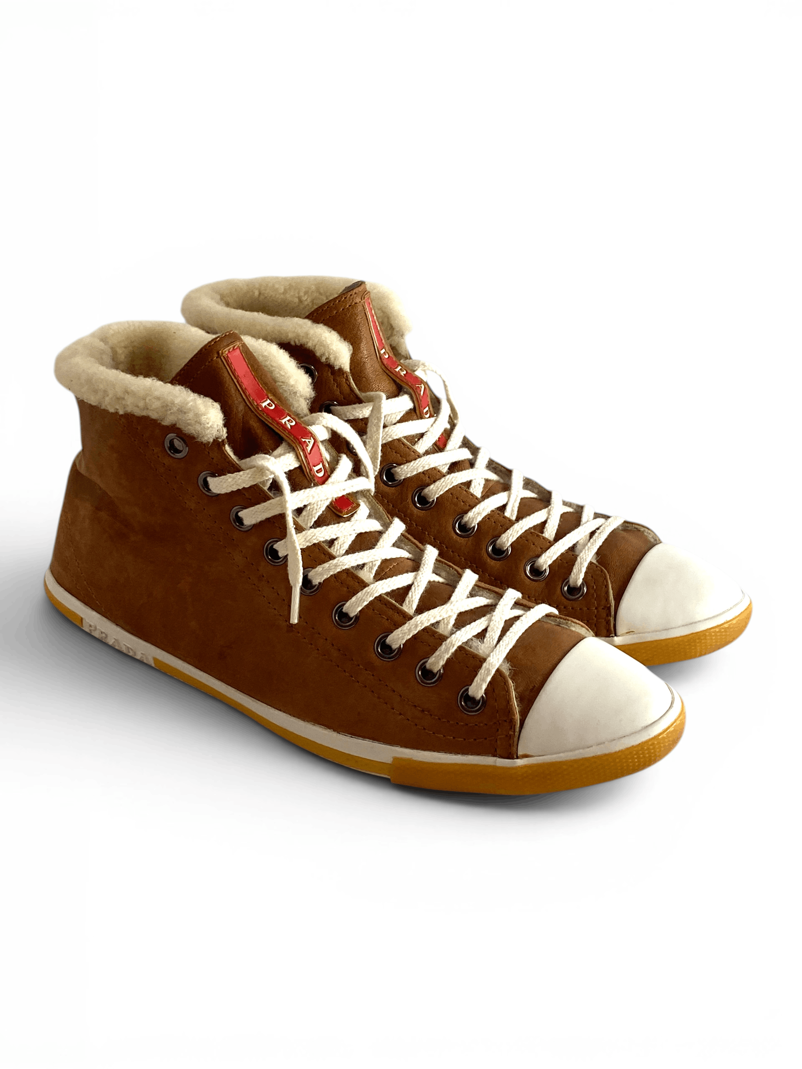 Prada Prada Brown White Suede Faux Sneakers Trainers Shoes Size US 8 / IT 38 - 1 Thumbnail