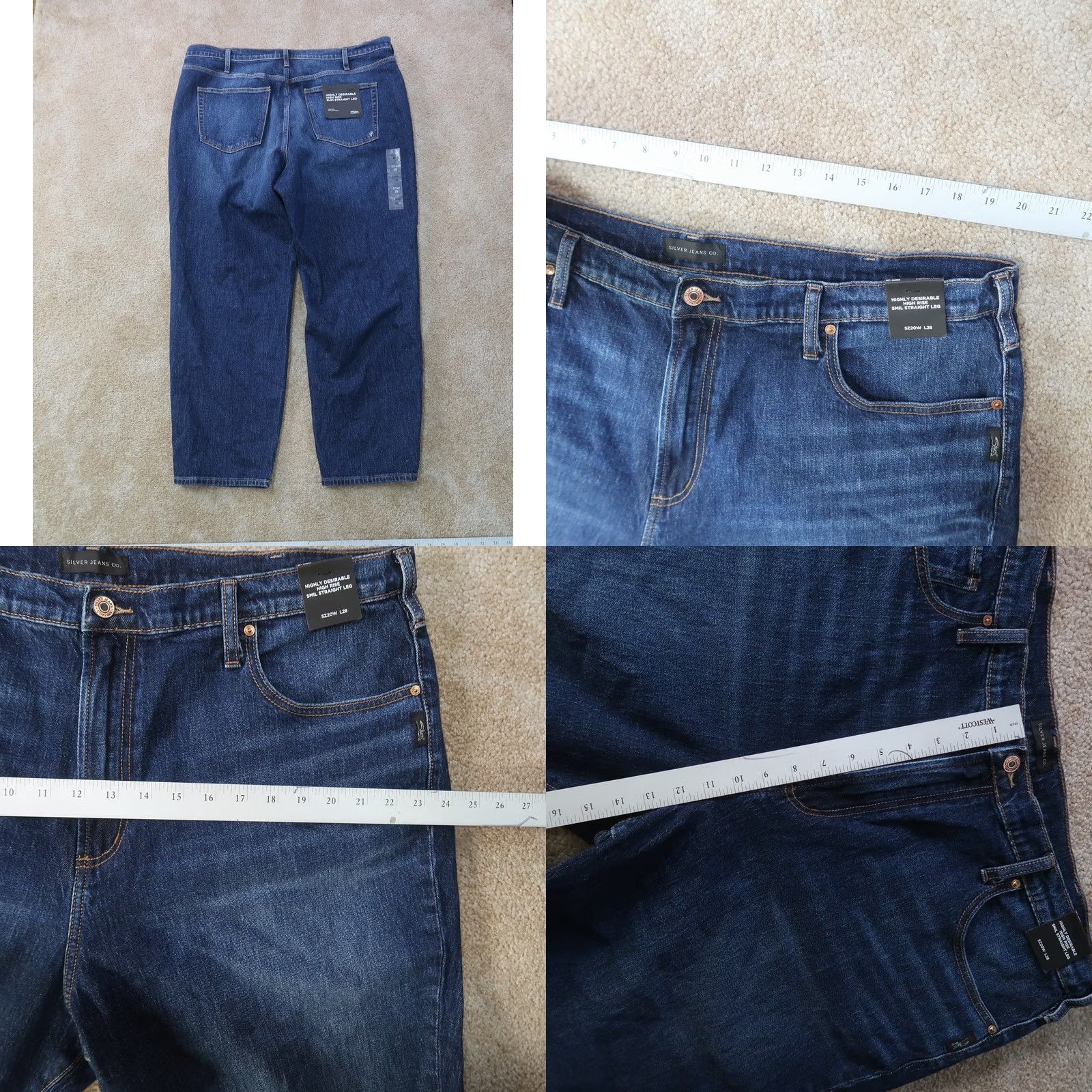 Silver Jeans Co. VINTAGE Silver Jeans Womens 20W x 28S High Rise Slim Straight Jeans Blue Denim pants Stretch 5-Pocket Womens Size 42" / US 20 - 8 Thumbnail