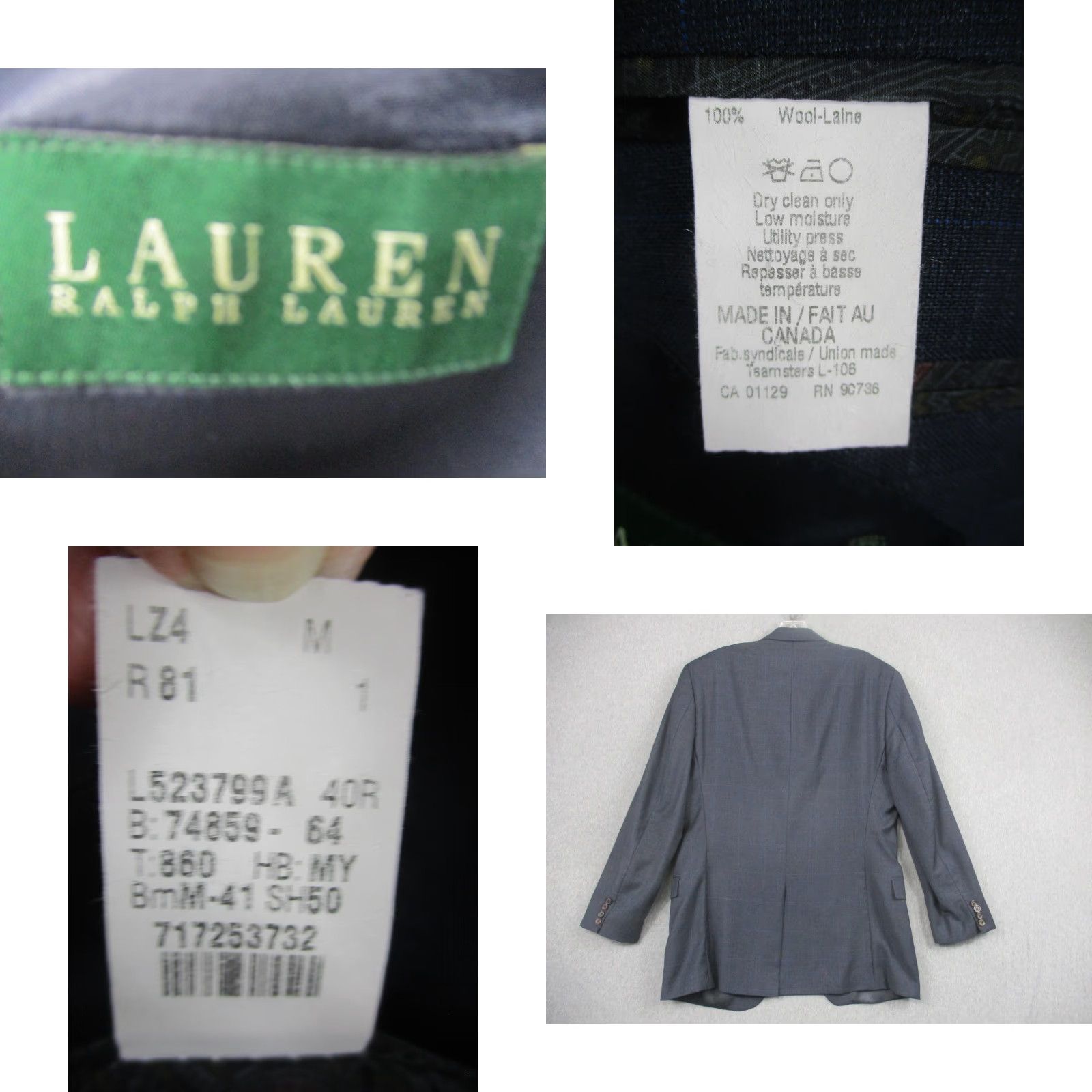 Ralph Lauren Lauren Ralph Lauren Blazer Mens 40R Gray Check Two Button Wool Sport Coat Jacket Size 40R - 8 Thumbnail