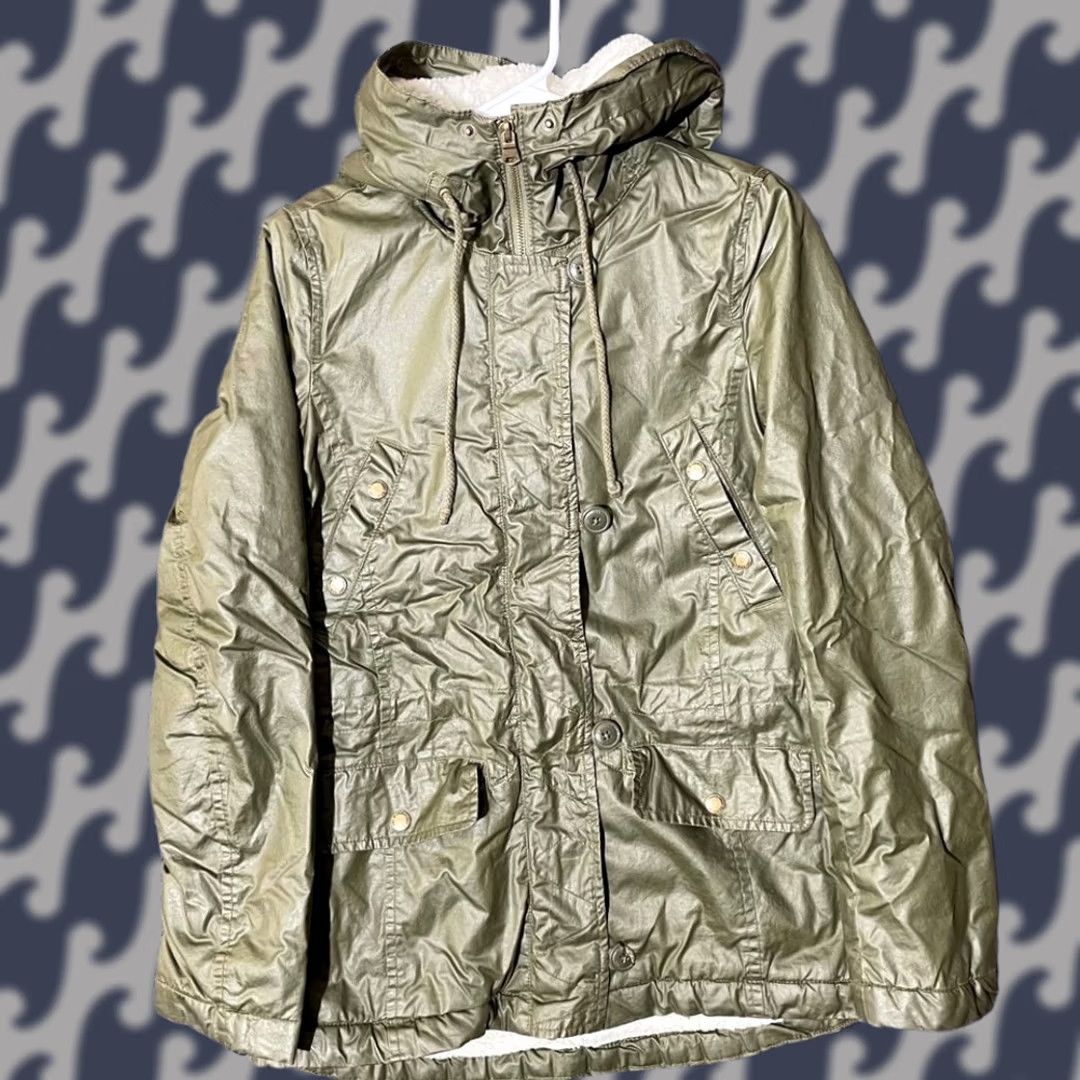 H&M H&M Jacket Womens 4 Green Olive Full Zip Faux Shearling Casual Bomber Size S / US 4 / IT 40 - 1 Thumbnail