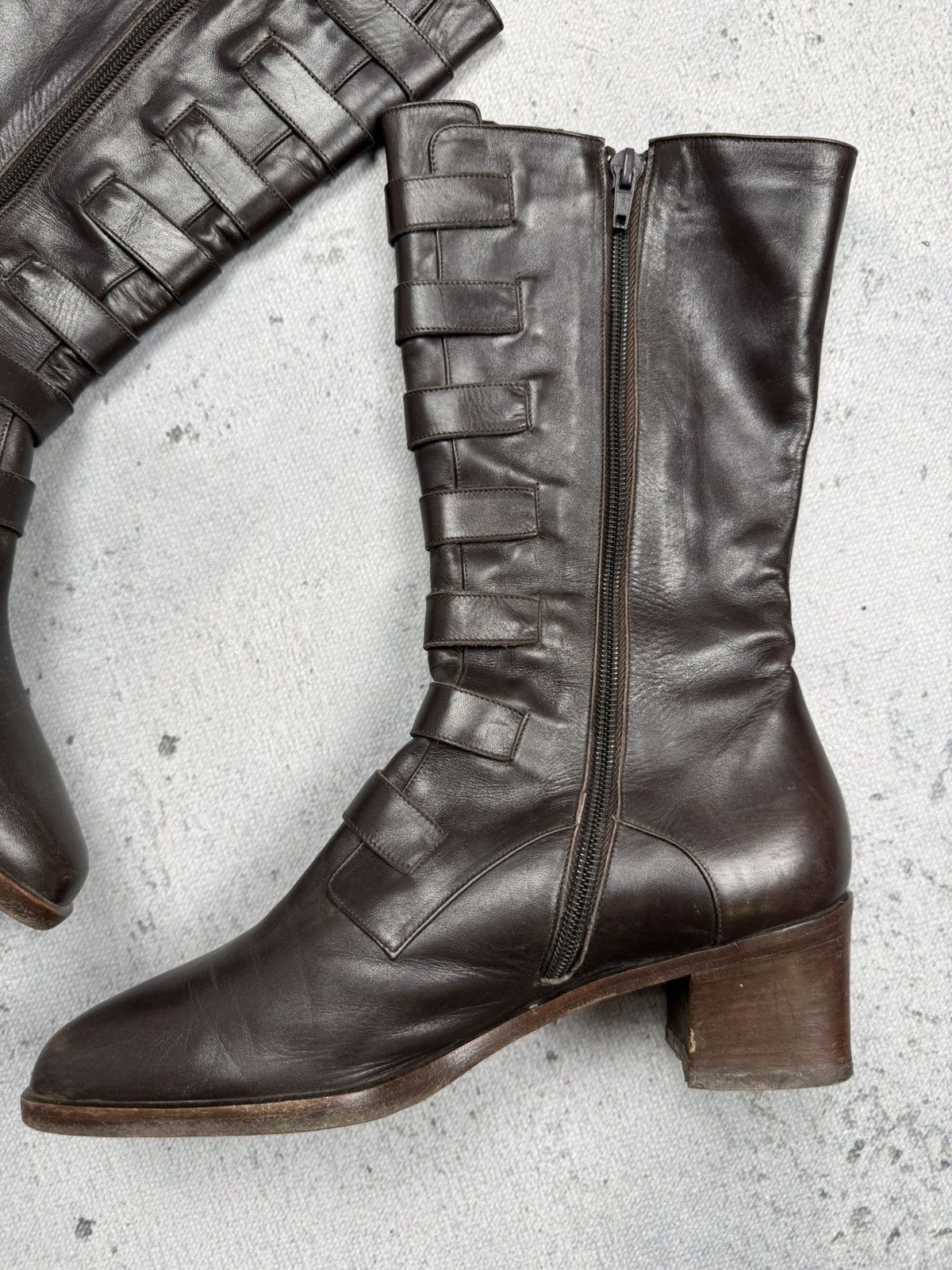 If Six Was Nine Vintage Italian Brown Leather Riding Boots Buckle Straps y2k Size US 7.5 / IT 37.5 - 19 Thumbnail
