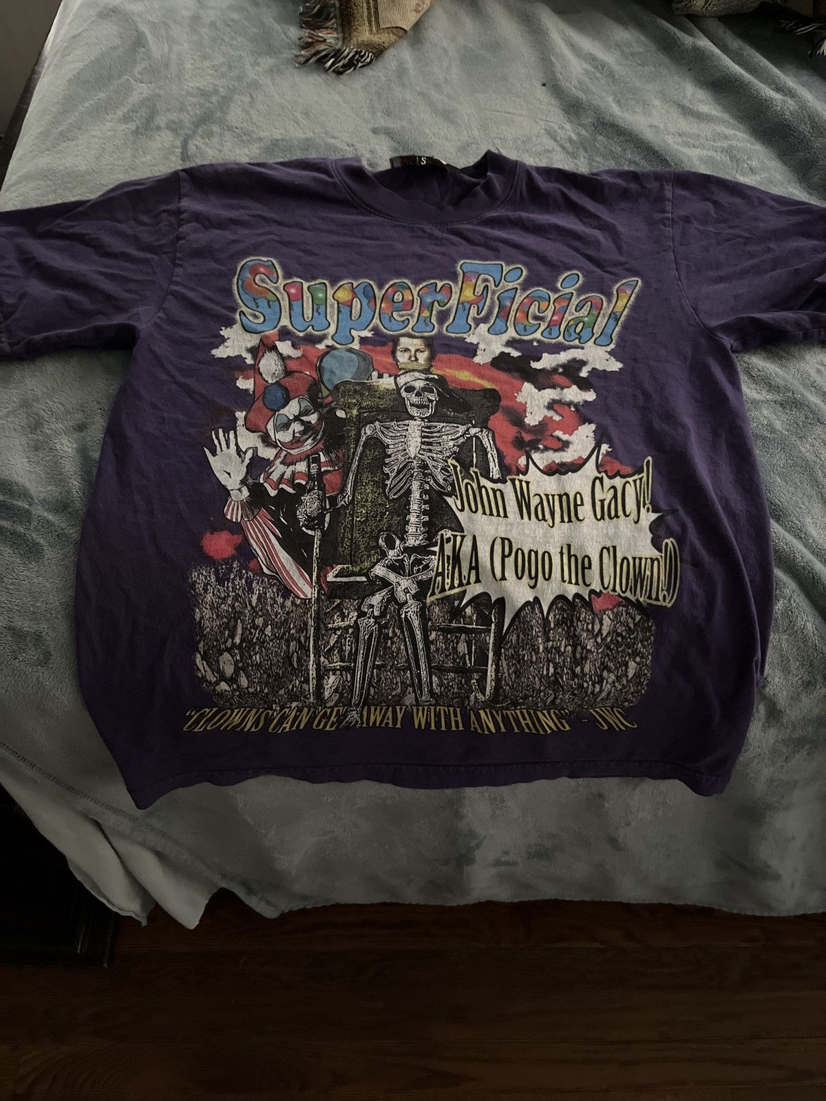 image of Superficial John Wayne Gacy “Killer Clown” Shirt in Purple, Men's (Size Small)