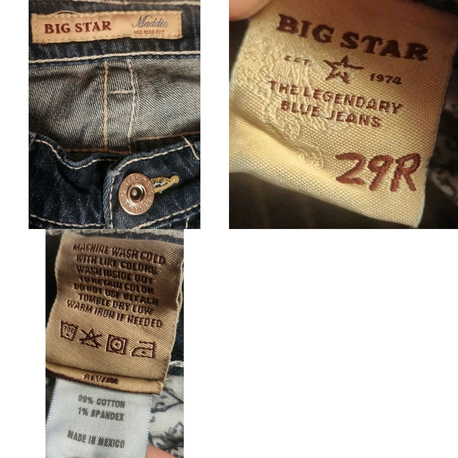 Denime BIG STAR Maddie Boot Cut Jeans Women's 29x32 Denim Blue Mid Rise Jeans Jeans Women Butt Bootcut Logo 90s Festival Hippie Grunge Cowboys Mens Girls Size 29" - 8 Thumbnail
