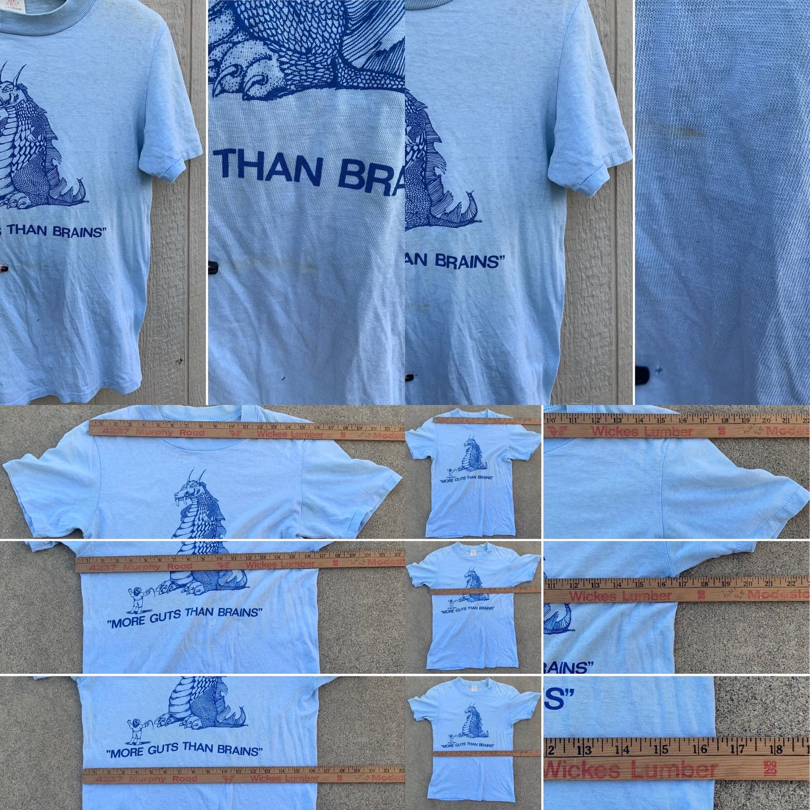 Vintage VINTAGE Stedman T-Shirt Dragon Knight MORE GUTS THAN BRAINS 70s 1970s Crew Neck Short Sleeve Blue Size S Men Size US S / EU 44-46 / 1 - 8 Thumbnail