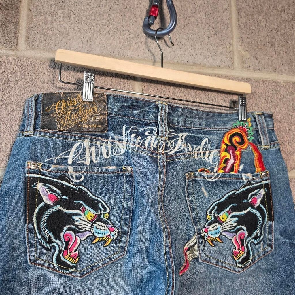 Christian Audigier Christian Audigier blue jeans with embroidered panther desig Size US 34 / EU 50 - 2 Thumbnail