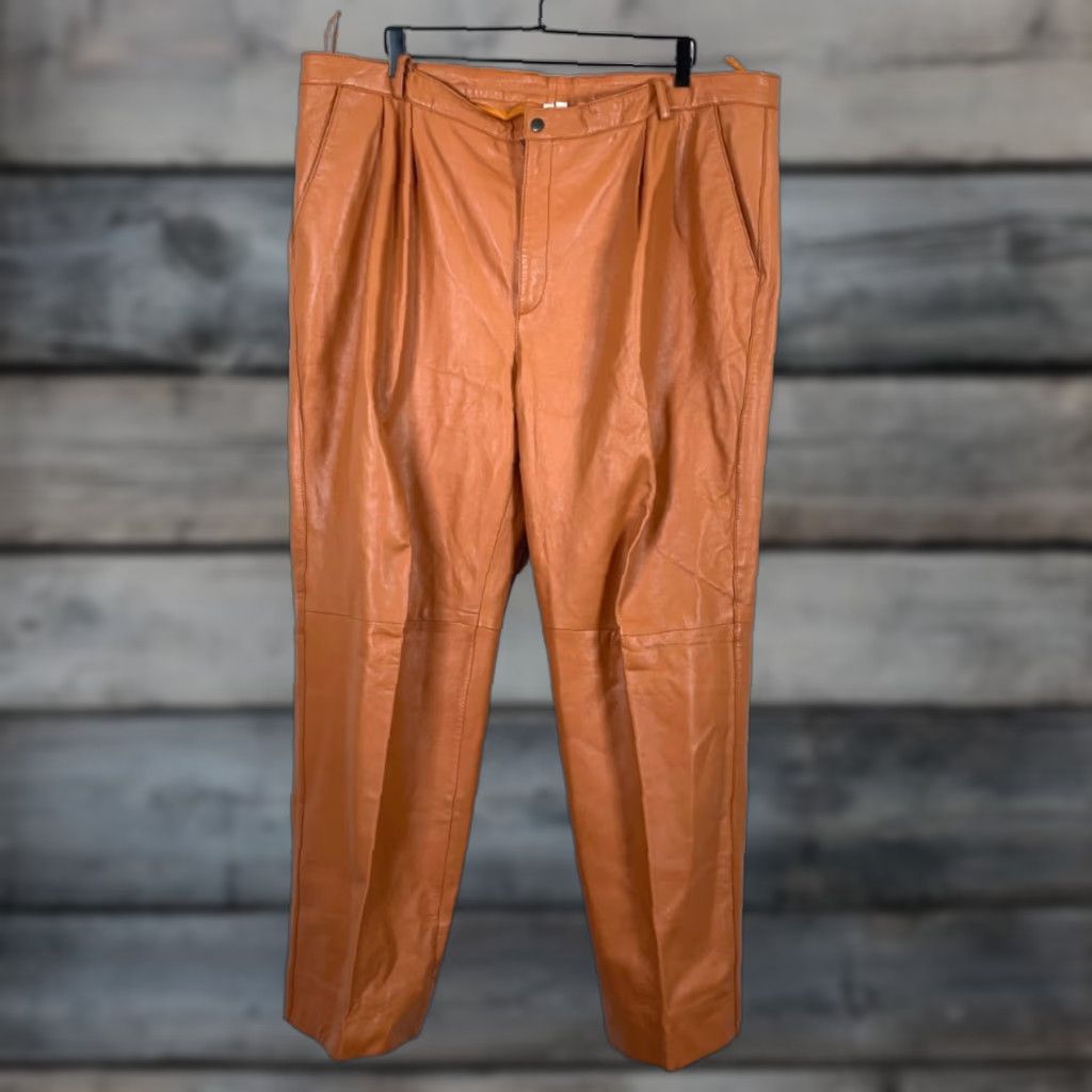 Vintage VINTAGE Man Art Leather Pants 90s Pleated Mens 46 Straight Baggy High Waist Brown Red Unlined 90s Theme Mens Apparel Size US 44 / EU 60 - 1 Thumbnail