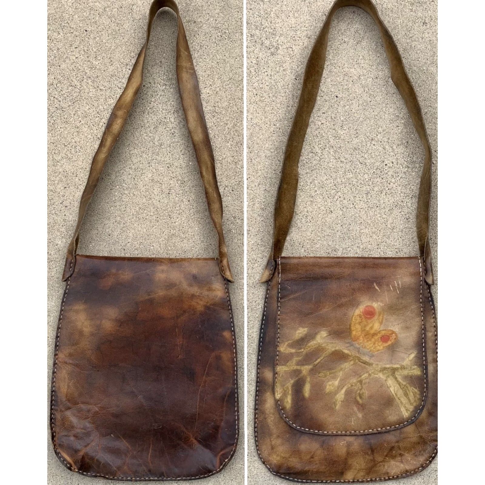 Vintage VINTAGE leather hippy shoulder bag butterfly front flap purse hippie chic boho butterfly Size ONE SIZE - 7 Thumbnail