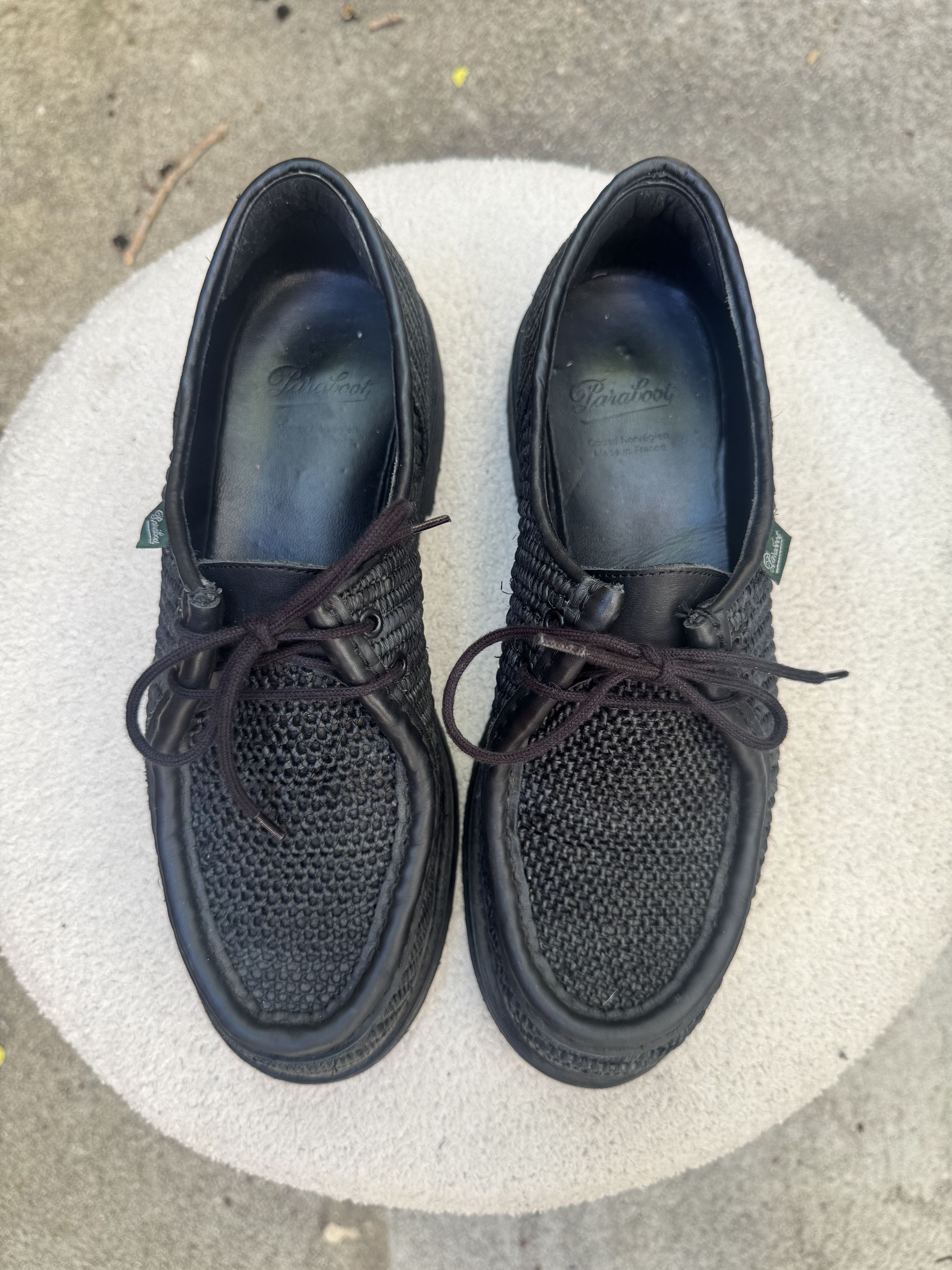 Paraboot Michael Raphia in black raffia and leather piping