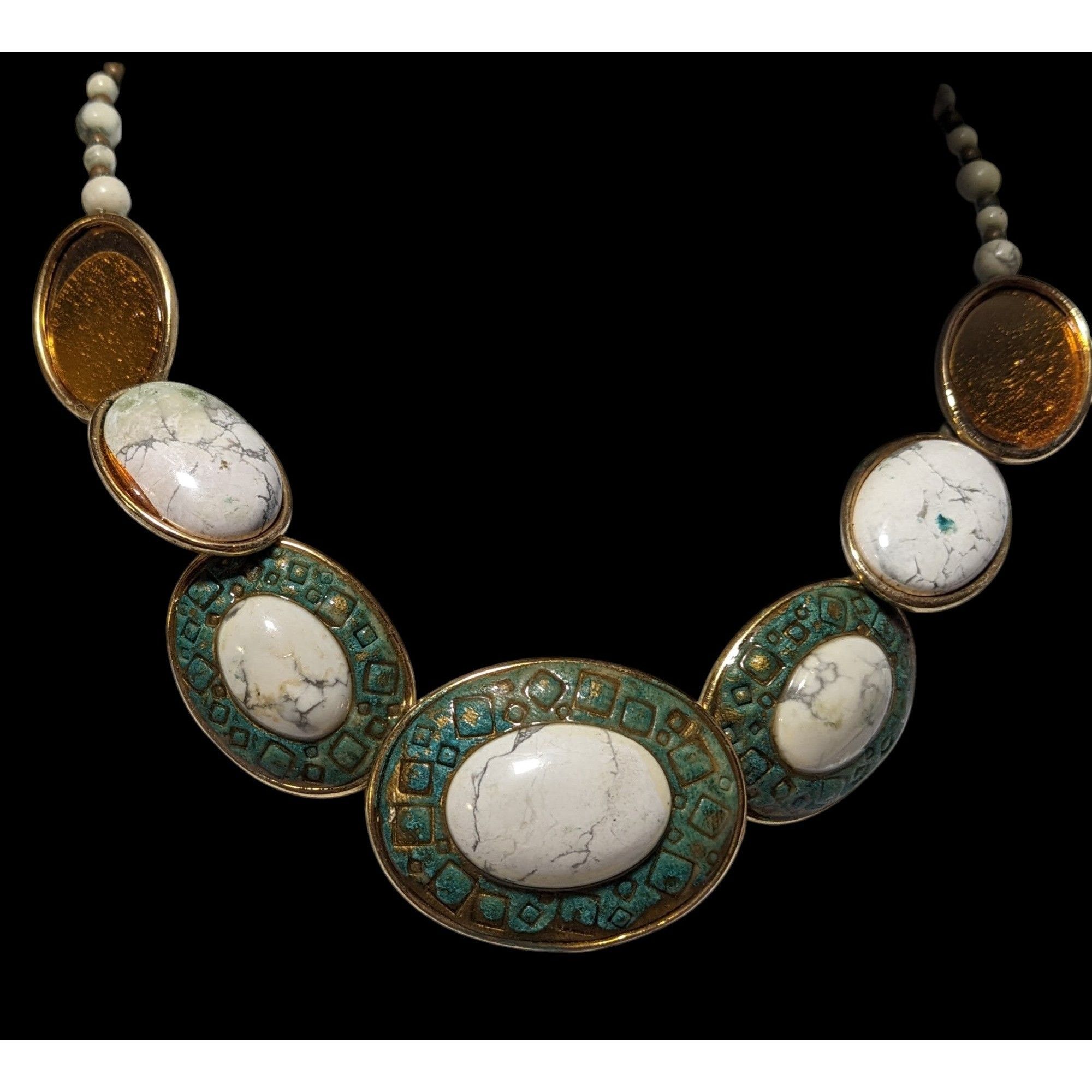 Other Vintage Carved Stone Beaded Cabochon Necklace Size ONE SIZE - 2 Thumbnail