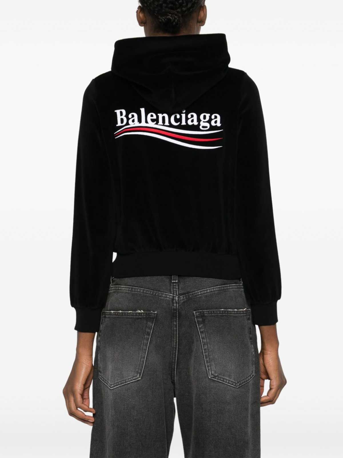 Balenciaga o1s1wg110226 Political Campaign Zip-Up Hoodie Fitted Black Size S / US 4 / IT 40 - 2 Thumbnail