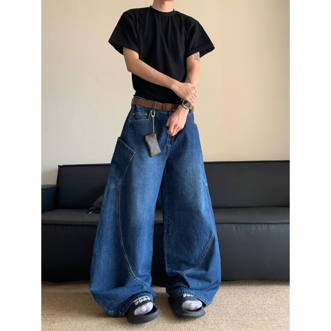 Japanese Brand × Jean Blue washed vintage loose wide-leg cargo jeans y2k Size US 34 / EU 50 - 2 Thumbnail