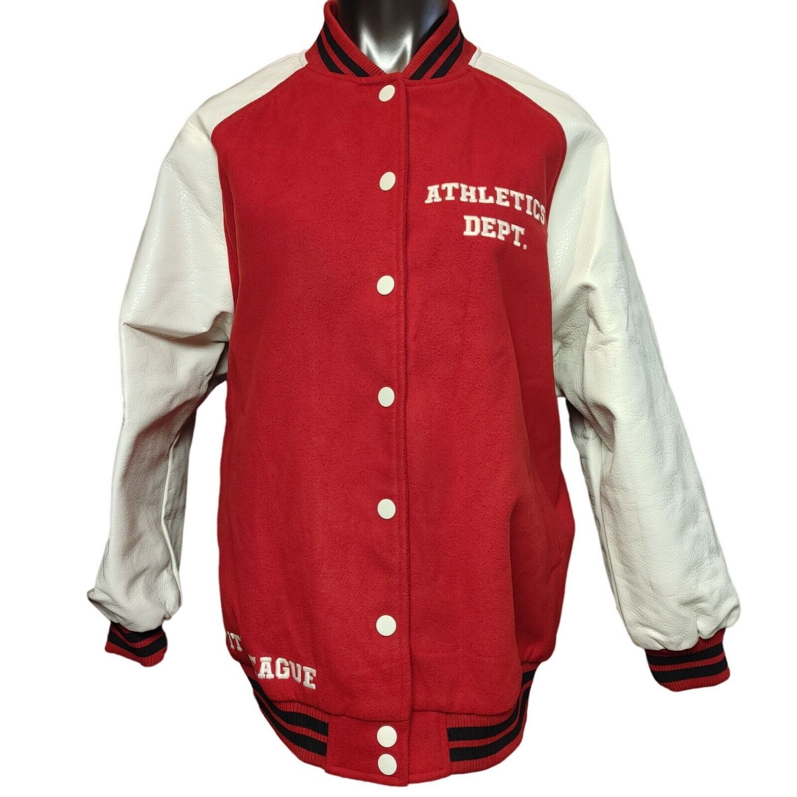 Other Wild Fable Women's Red Faux Leather Button Down Varsity Jack Size S / US 4 / IT 40 - 2 Thumbnail