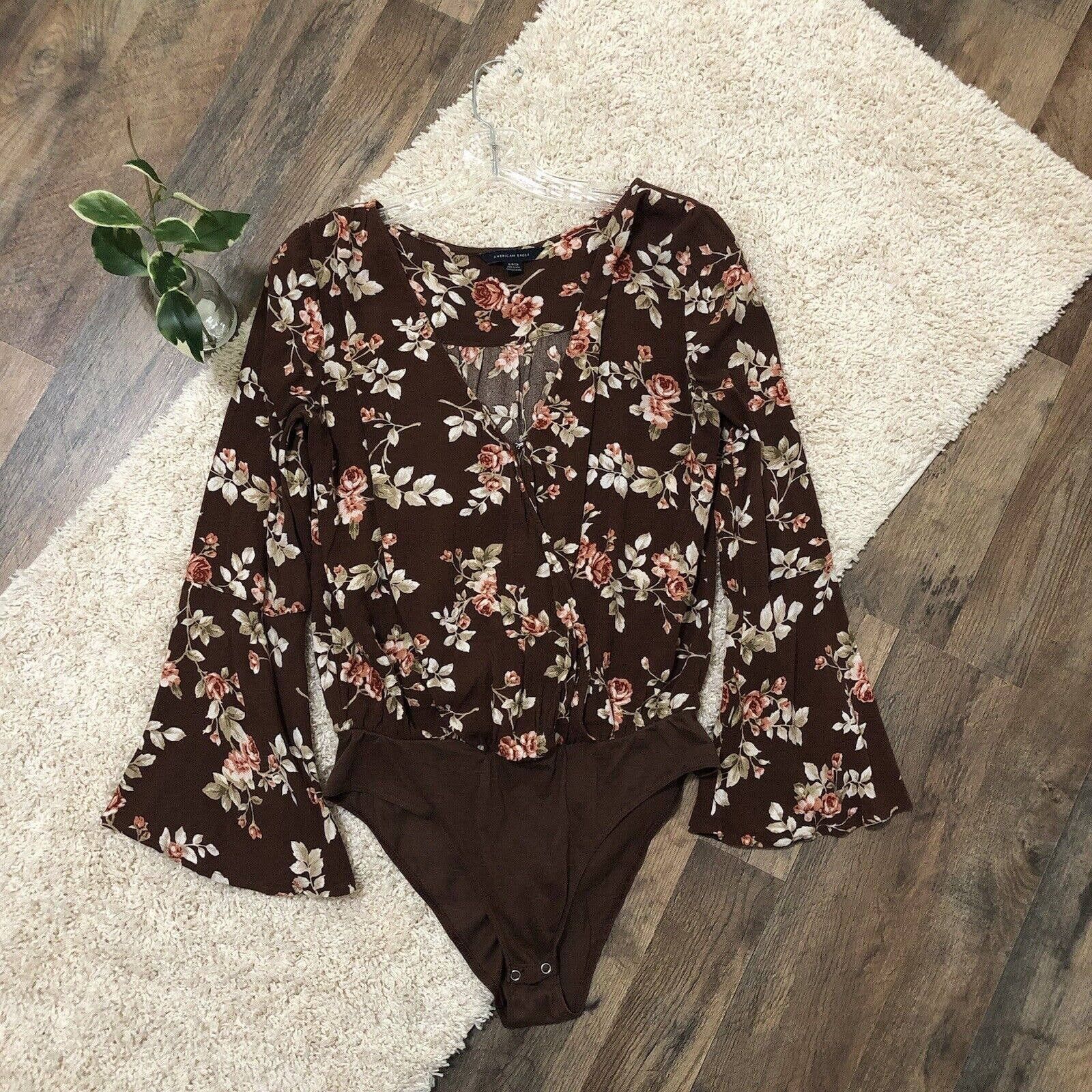 American Eagle Outfitters American Eagle Brown Floral Faux Wrap Bell