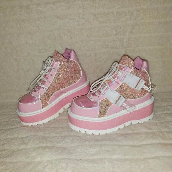 DEMONIA Slacker 50 Pink Glitter Platform Sneaker Ankle Boot