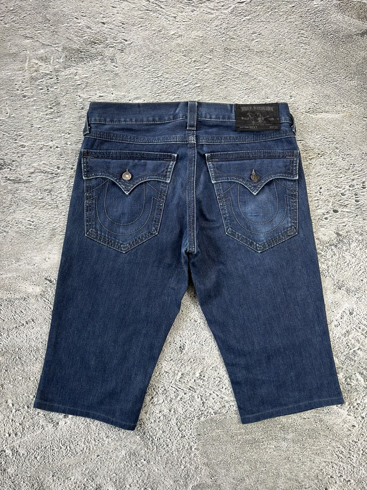 True Religion × Vintage True Religion jorts denim shorts navy black stitching Ricky Size US 34 / EU 50 - 1 Thumbnail