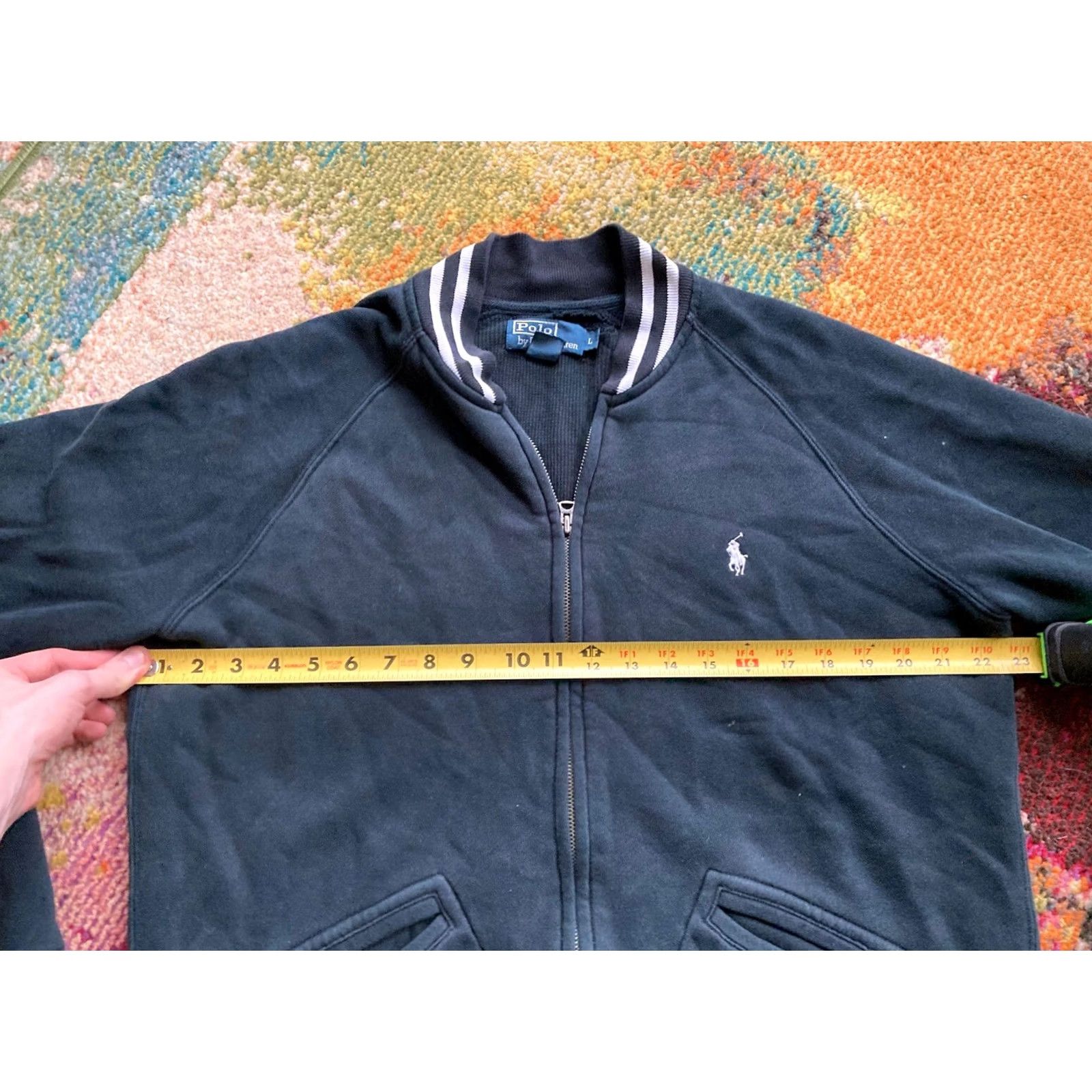 Polo Ralph Lauren VINTAGE Polo Ralph Lauren Bomber Jacket Mens L Black Full Zip Varsity Retro Torn Lining, Cuff Wear Size US L / EU 52-54 / 3 - 7 Thumbnail