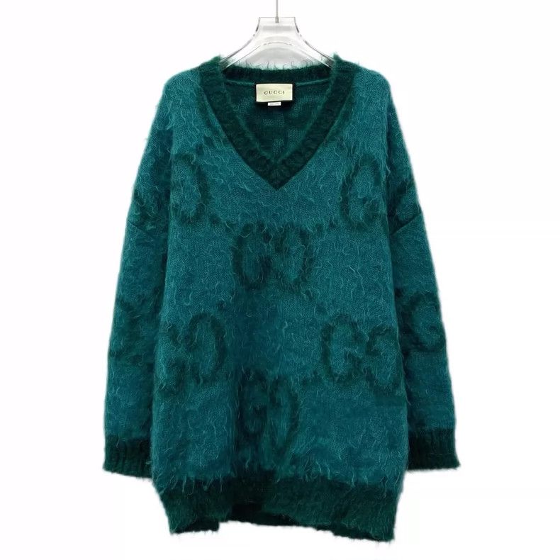 Gucci Gucci Blue logo jacquard full-printed horsehair V-neck long Size M / US 6-8 / IT 42-44 - 1 Thumbnail