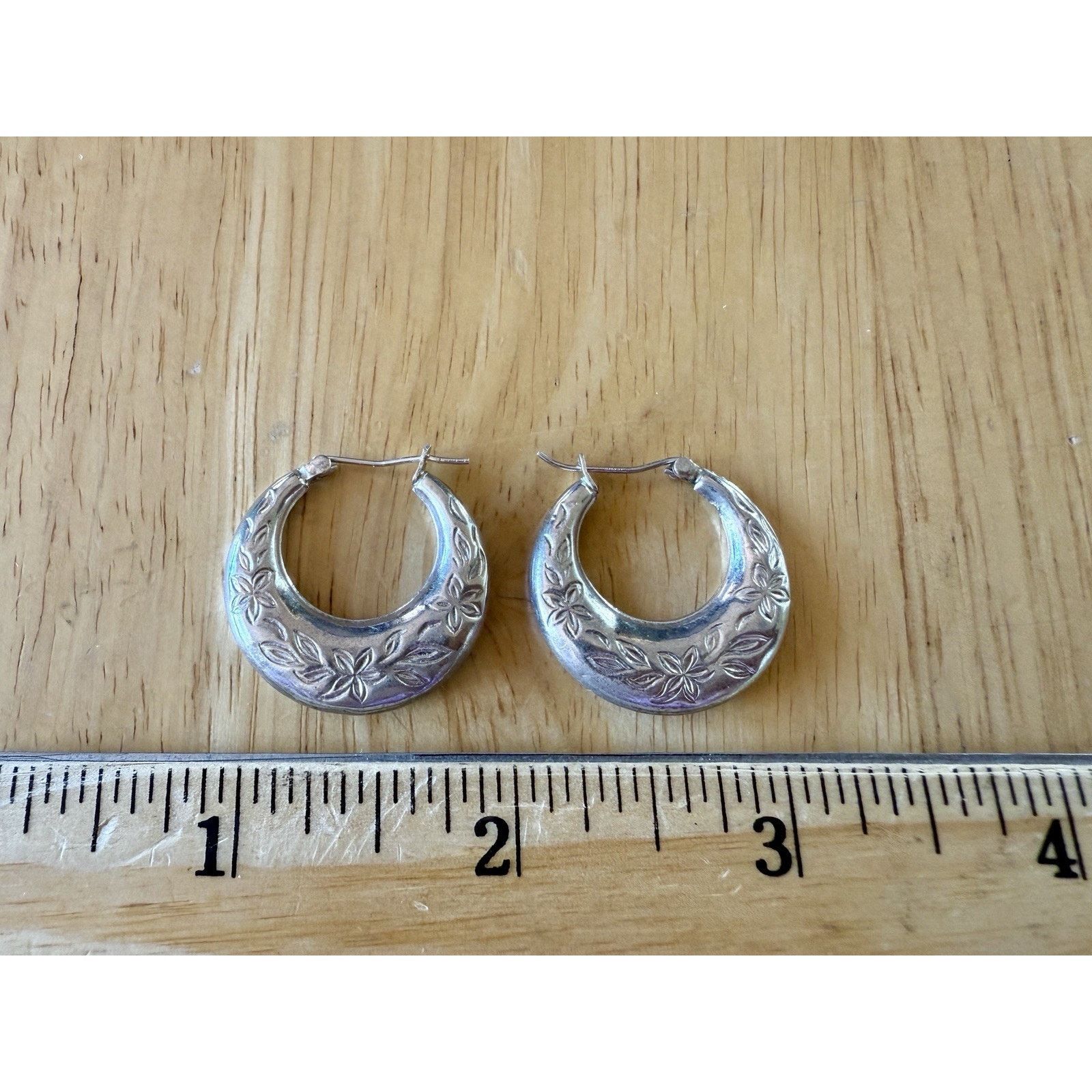 Other Sterling Silver Etched Pierced Wire Hollow Hoops Earrings Size ONE SIZE - 4 Thumbnail