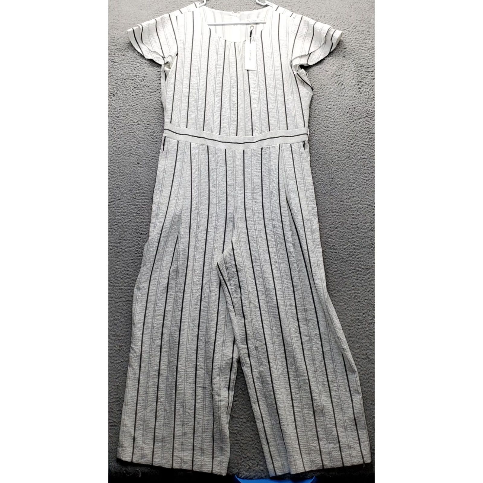 Calvin Klein Calvin Klein Jumpsuit Womens Size 16 White Black Striped Flutter Sleeve Back Zip Shirt? Size 38" / US 16 / IT 52 - 2 Thumbnail