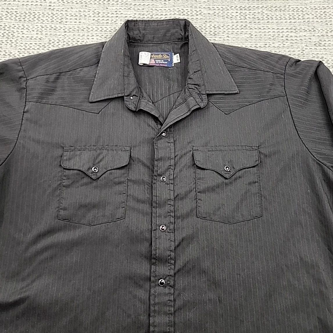 Vintage VINTAGE Panhandle Slim Pearl Snap Shirt 18-36 Black Striped Western USA Made Cowboy Shirt Mens Regular 100% Cotton Size US XXL / EU 58 / 5 - 4 Thumbnail