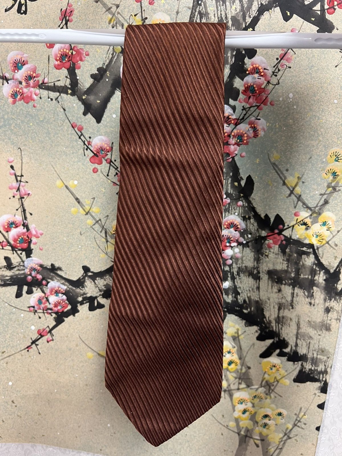 Japanese Brand Vintage Japan Silk Tie – Odakyu Tokyo Ribbed Brown Silk Size ONE SIZE - 1 Thumbnail