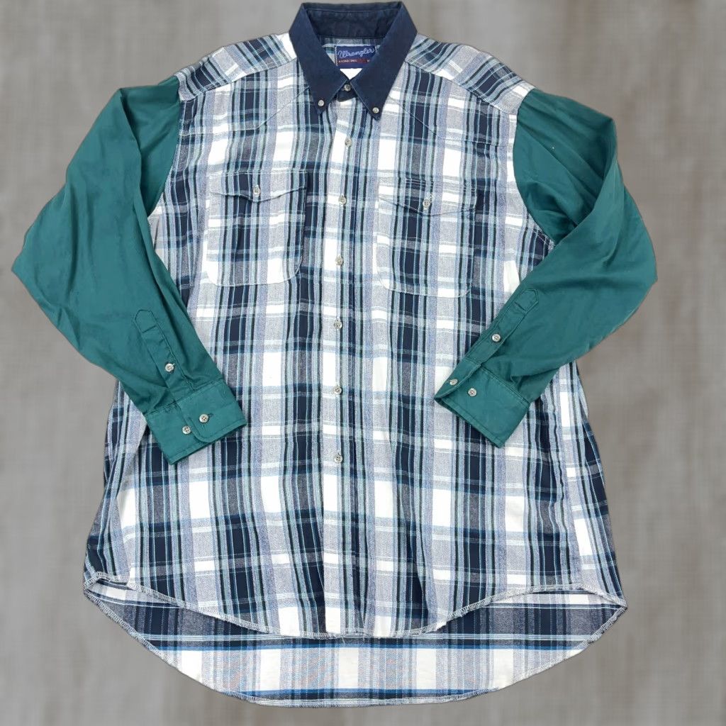 Wrangler VINTAGE Wrangler Western Shirt Men 18 36 Green Plaid Button Long Tail 90s USA Size US XXL / EU 58 / 5 - 1 Thumbnail