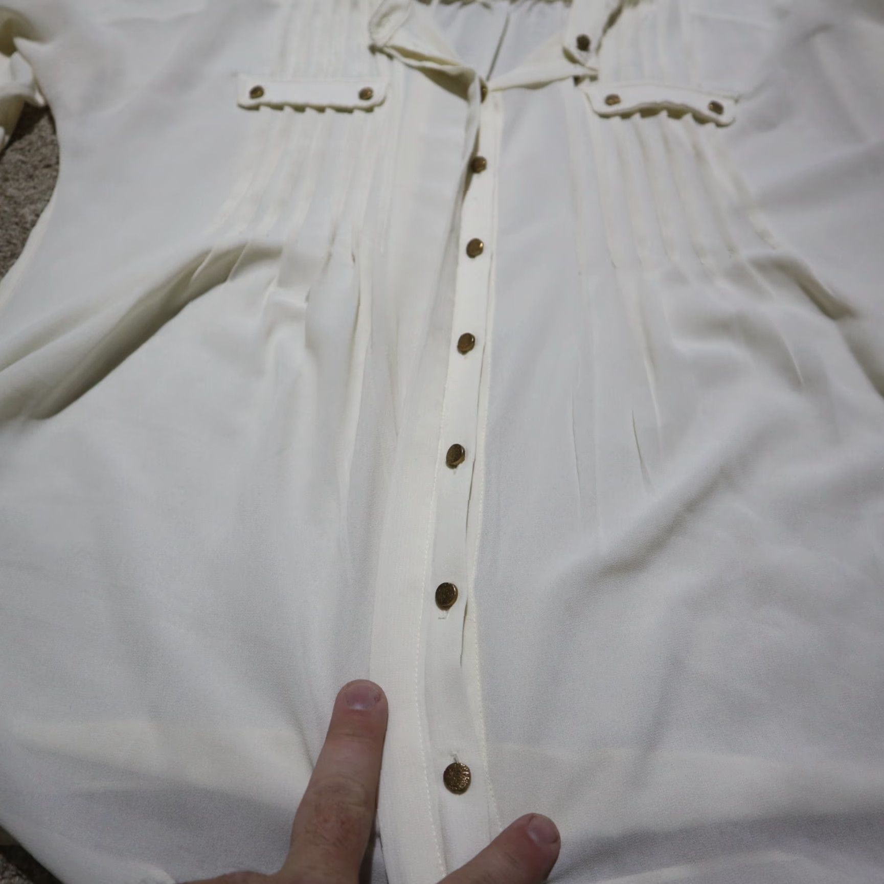 Vintage Signature Studio Shirt Adult Womens L Ivory Sheer 100% Cotton Short Sleeve Button-Up Solid Country Size L / US 10 / IT 46 - 3 Thumbnail