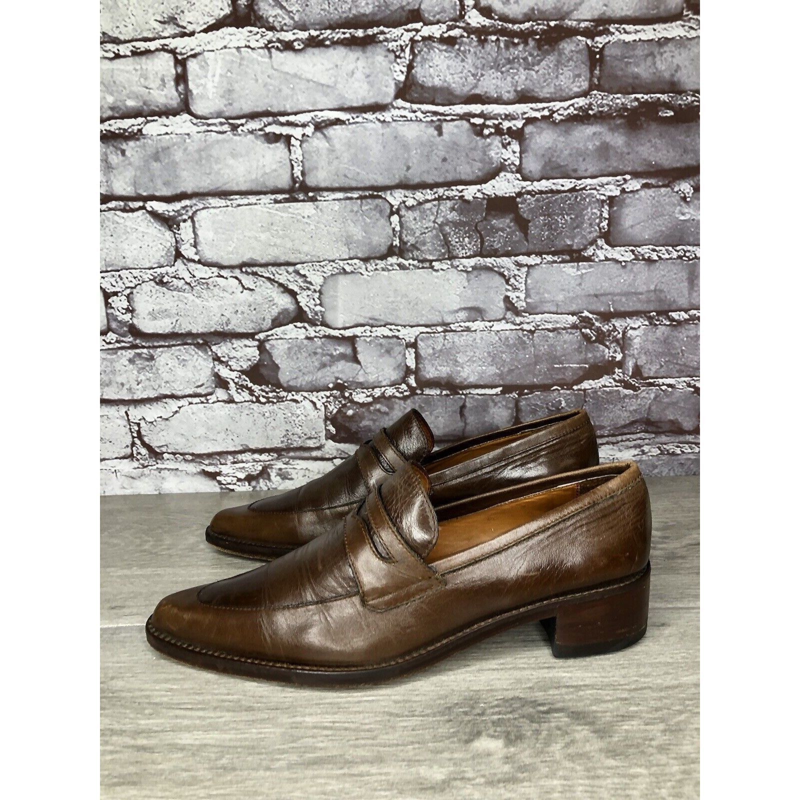 Other Elisheba Brown Leather Penny Loafer Pointed Toe Heel Shoes W Size US 6.5 / IT 36.5 - 2 Thumbnail