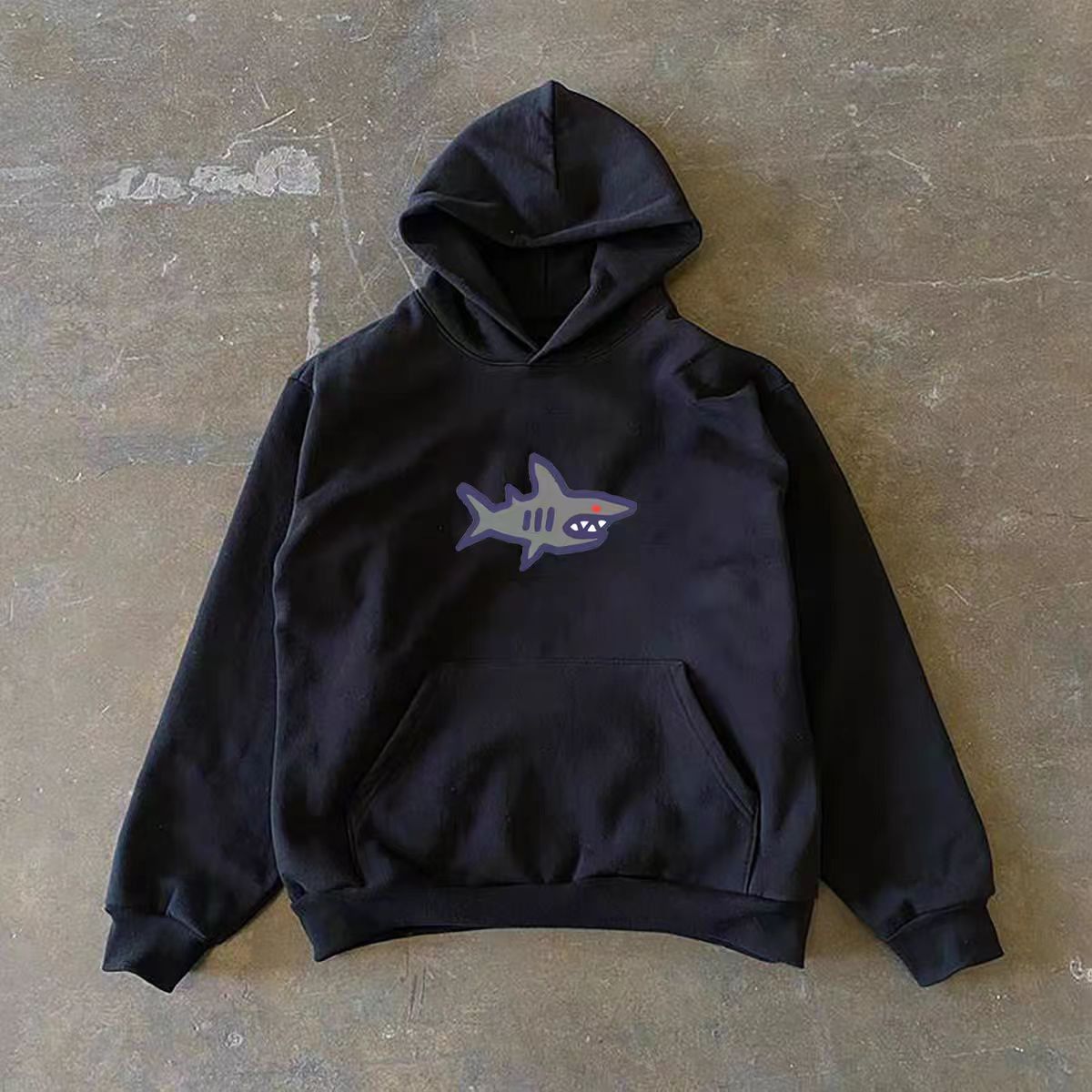 Vintage Black retro shark print cotton hoodie Size US M / EU 48-50 / 2 - 1 Thumbnail