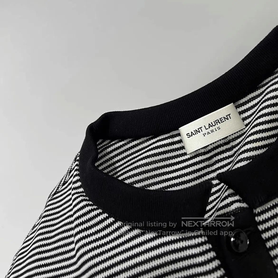 Saint Laurent Paris Saint Laurent Paris Henry Neck Grey Stripe Tee. Size US S / EU 44-46 / 1 - 5 Thumbnail