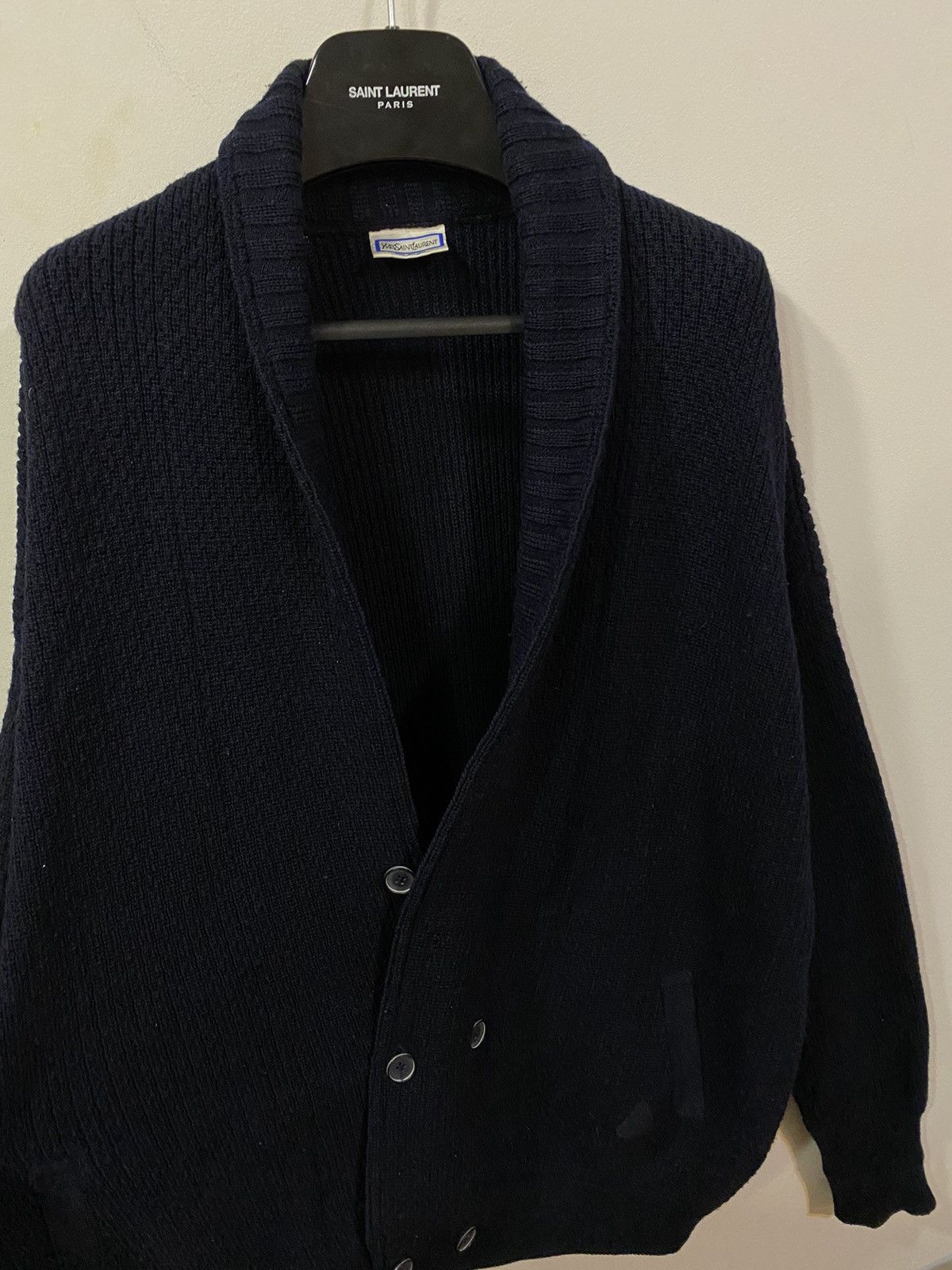 Image of Vintage x YVES Saint Laurent 90's YSL Cardigan Wool Soft YSL Sweater in Navy, Men's (Size 2XL)