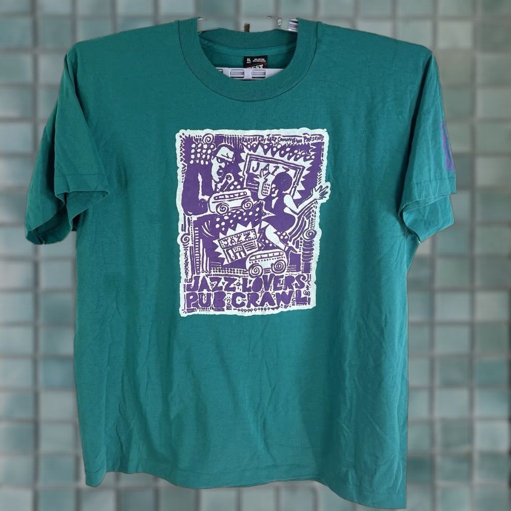 Fruit Of The Loom VTG Jazz Lovers Pub Crawl 1993 T-Shirt Mens XL Teal Green 90s Music USA Pub Crawl Jazz Lovers VTG KC T-Shirt Fruit of the Loom Size US XL / EU 56 / 4 - 1 Thumbnail