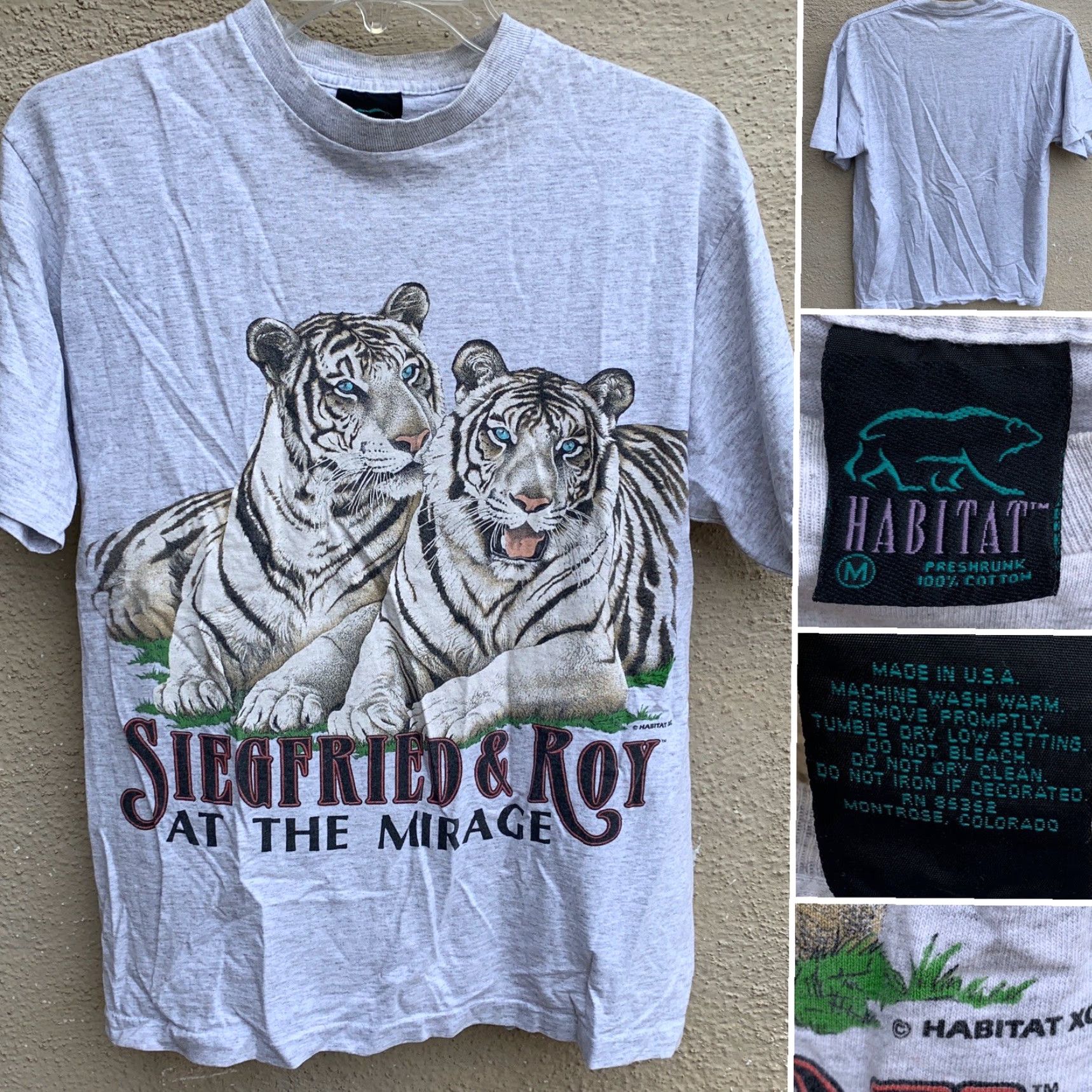 Habitat VINTAGE Habitat T-Shirt Mens Tiger 90s Graphic Print Gray Cotton At The Mirage Siegfried & Roy Size M Size US M / EU 48-50 / 2 - 2 Thumbnail